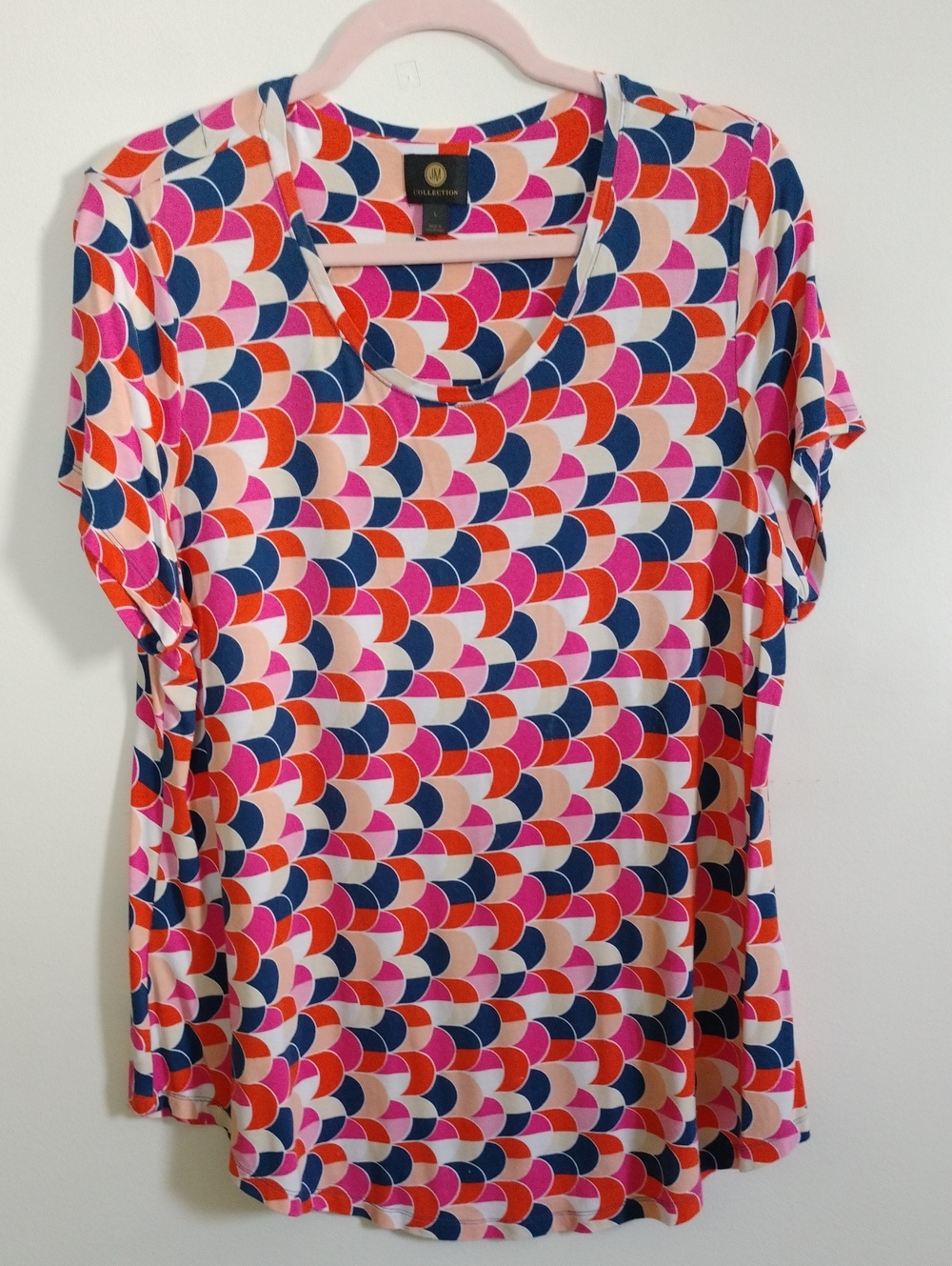 Collection B Pink Multi-Color Short Sleeve Scoop Neck Top